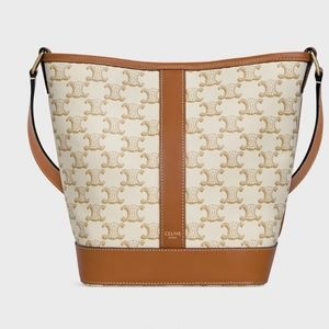 CELINE SMALL BUCKET IN TRIOMPHE CANVAS AND CALFSKIN IN WHITE